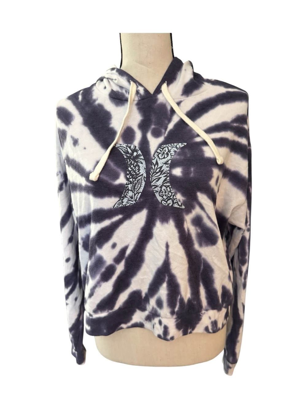 Hurley Tie Dye Pullover Hoodie Sweatshirt Purple White Floral Logo Surf Boho S